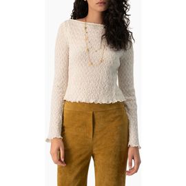 IVONNE IVONNE Crinkle-Knit Bateau-Neck Long-Sleeve Fitted Top