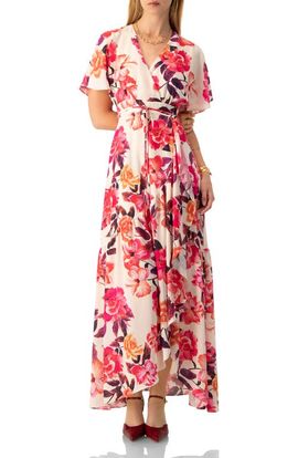 IVONNE IVONNE Crossed V-Neck Wrap Floral Maxi Dress