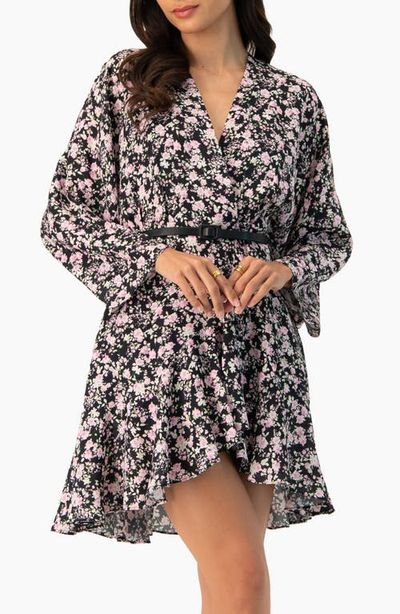 IVONNE IVONNE Dolan Sleeve Short Floral V-Neck Dress
