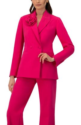 IVONNE IVONNE Double-Breasted Cotton Blazer with Flower Detail