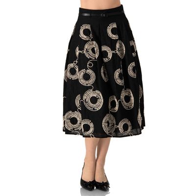 IVONNE IVONNE Embroidered Midi Skirt with Belt