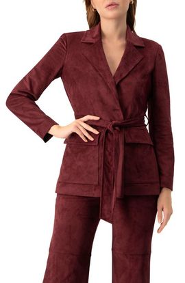 IVONNE IVONNE Faux-Suede Blazer with Waist Tie
