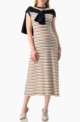 IVONNE IVONNE Fit-and-Flare Striped Knit Dress