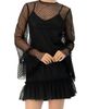IVONNE IVONNE Flocked Polka Dot Short Dress with Wide Long Sleeves - 1