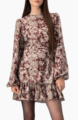 IVONNE IVONNE Floral-print Long-sleeve Fit-and-flare Dress