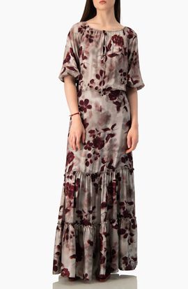 IVONNE IVONNE Floral-print Tiered Maxi Dress With Flutter Sleeves
