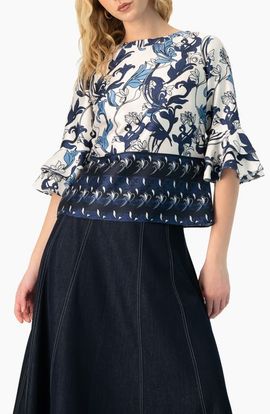 IVONNE IVONNE Floral Blouse with Sleeve Ruffles