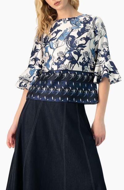 IVONNE IVONNE Floral Blouse with Sleeve Ruffles