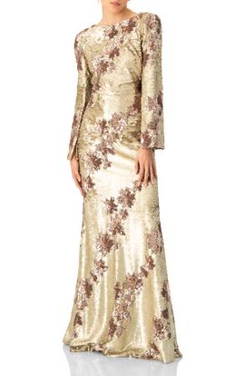 IVONNE IVONNE Floral Sequin Gown with Open Back