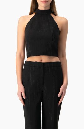 IVONNE IVONNE Halter-Neck crystal-adorned Sleeveless Crop Top