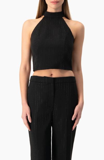 IVONNE IVONNE Halter-Neck crystal-adorned Sleeveless Crop Top