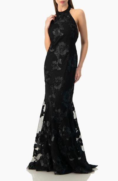IVONNE IVONNE Halter Floral Lace Mermaid Gown