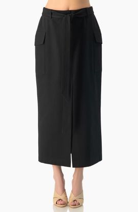 IVONNE IVONNE High-Rise Belted Straight Midi Skirt with Side Slit