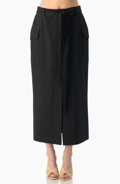 IVONNE IVONNE High-Rise Belted Straight Midi Skirt with Side Slit