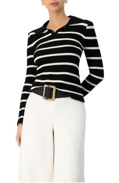 IVONNE IVONNE Knitted Striped Long Sleev Polo