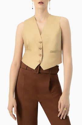 IVONNE IVONNE Linen Vest with Faux Pockets