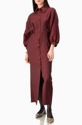 IVONNE IVONNE Long Shirt-collar Dress With Balloon Sleeves
