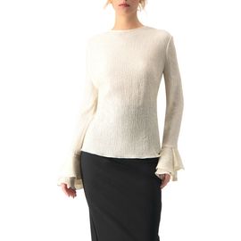 IVONNE IVONNE Long Sleeve Ruffled Cuff Textured Blouse