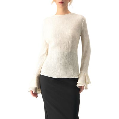 IVONNE IVONNE Long Sleeve Ruffled Cuff Textured Blouse