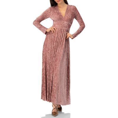 IVONNE IVONNE Long Velvet Pleated V-Neck Dress