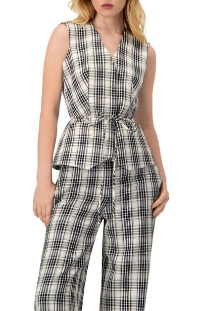 IVONNE IVONNE Plaid Vest with Tie Belt