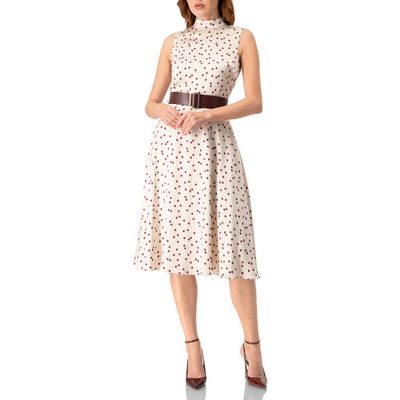 IVONNE IVONNE Polka Dot Midi Dress with Belt