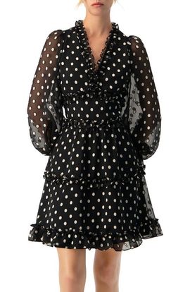 IVONNE IVONNE Polka Dot Ruffled Short Dress