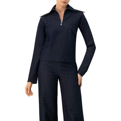 IVONNE IVONNE Ribbed Knit Sweater with Neckline Zipper