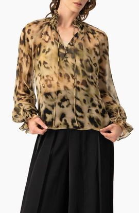 IVONNE IVONNE Sheer Chiffon Tie-Neck Blouse