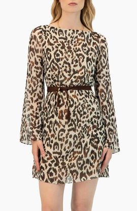 IVONNE IVONNE Short Animal Print Dress with Waist Tie