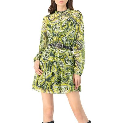IVONNE IVONNE Short Paisley Dress with Long Sleeves