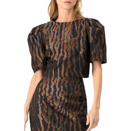 IVONNE IVONNE Short Puff Sleeve Jacquard Blouse