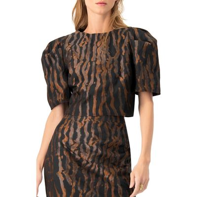 IVONNE IVONNE Short Puff Sleeve Jacquard Blouse