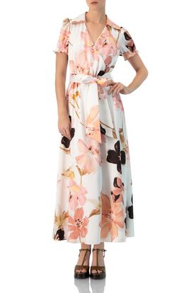 IVONNE IVONNE Short Sleeve V-Neck Collared Maxi Dress