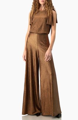 IVONNE IVONNE Shoulder-Tie Metallic Jumpsuit