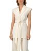 IVONNE IVONNE Single-Breasted Linen Vest with Waist Tie - 1