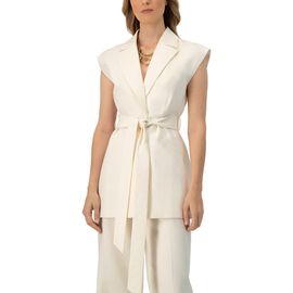 IVONNE IVONNE Single-Breasted Linen Vest with Waist Tie