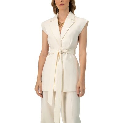 IVONNE IVONNE Single-Breasted Linen Vest with Waist Tie