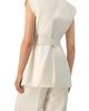 IVONNE IVONNE Single-Breasted Linen Vest with Waist Tie - 2