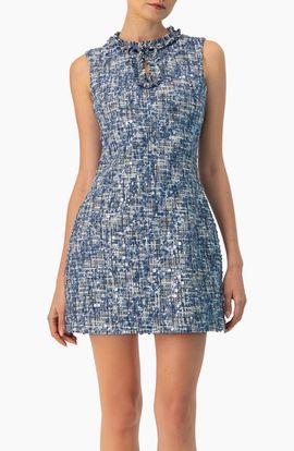 IVONNE IVONNE Sleeveless A-Line Dress with Sequined Boucle Fabric