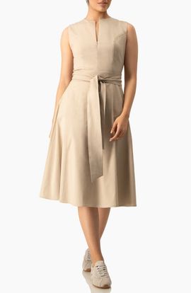 IVONNE IVONNE Sleeveless Belted Split Neck A-Line Midi Dress with Sash