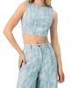 IVONNE IVONNE Sleeveless Embroidered Denim Crop Top - 1
