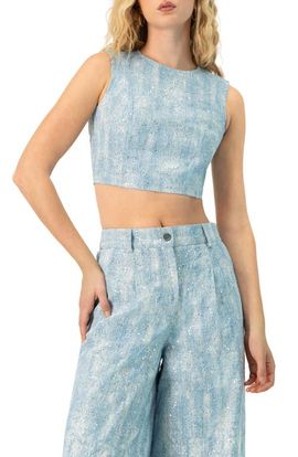 IVONNE IVONNE Sleeveless Embroidered Denim Crop Top