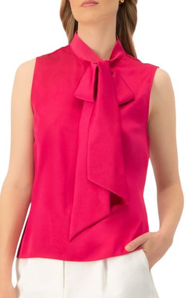 IVONNE IVONNE Sleeveless Satin Blouse with Neck Tie