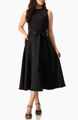 IVONNE IVONNE Sleeveless Tie-Waist A-Line Midi Fit-and-Flare Dress with Sash Belt