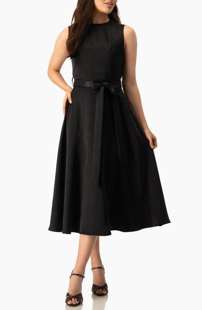 IVONNE IVONNE Sleeveless Tie-Waist A-Line Midi Fit-and-Flare Dress with Sash Belt