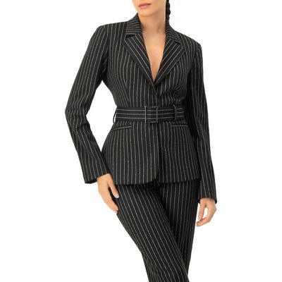 IVONNE IVONNE Striped Blazer With Belt