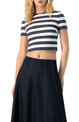 IVONNE IVONNE Striped Short Sleeve Round Neck Crop Top
