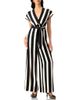 IVONNE IVONNE Striped V-Neck Jumpsuit with Waist Tie - 1