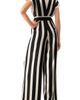 IVONNE IVONNE Striped V-Neck Jumpsuit with Waist Tie - 2
